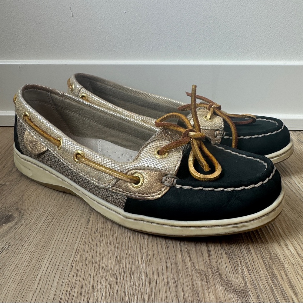 Sperry Black and Gold Flats
